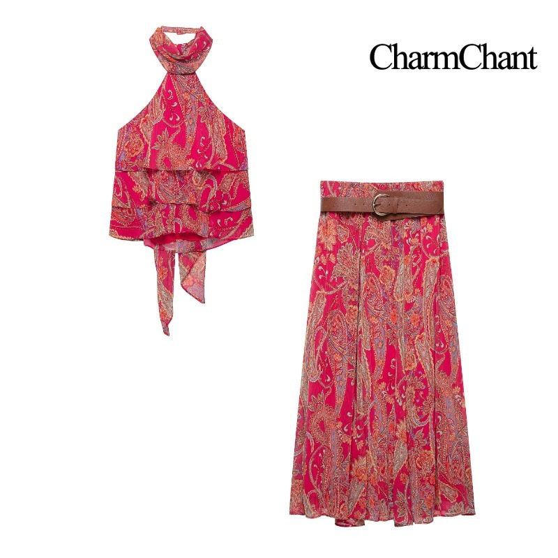 Romper Floral Print - CHARMCHANT Женский комплект из двух предметов: